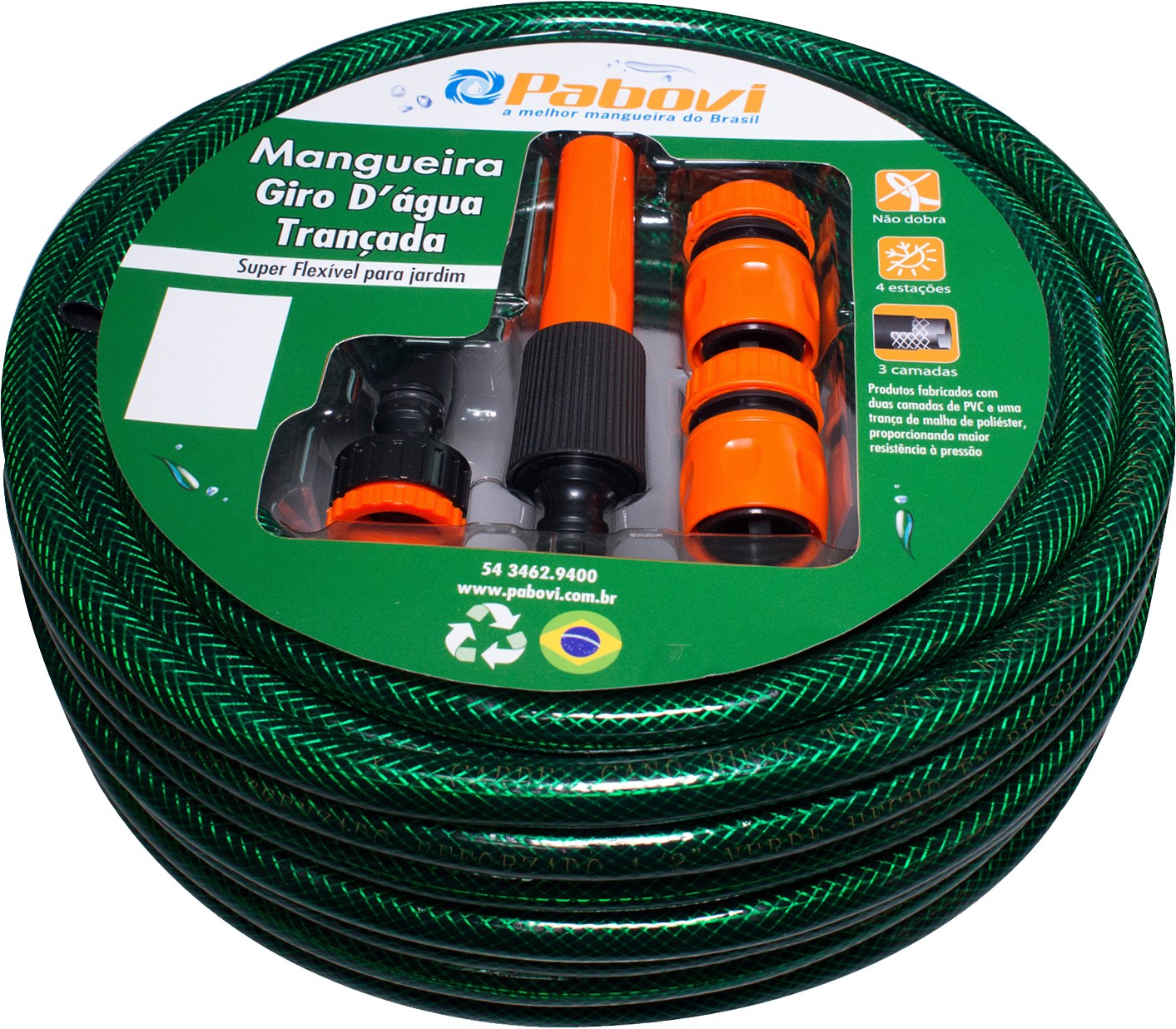 Manguera Jardin Verde 1/2" Trenz 20M C/ Acoples Pabovi