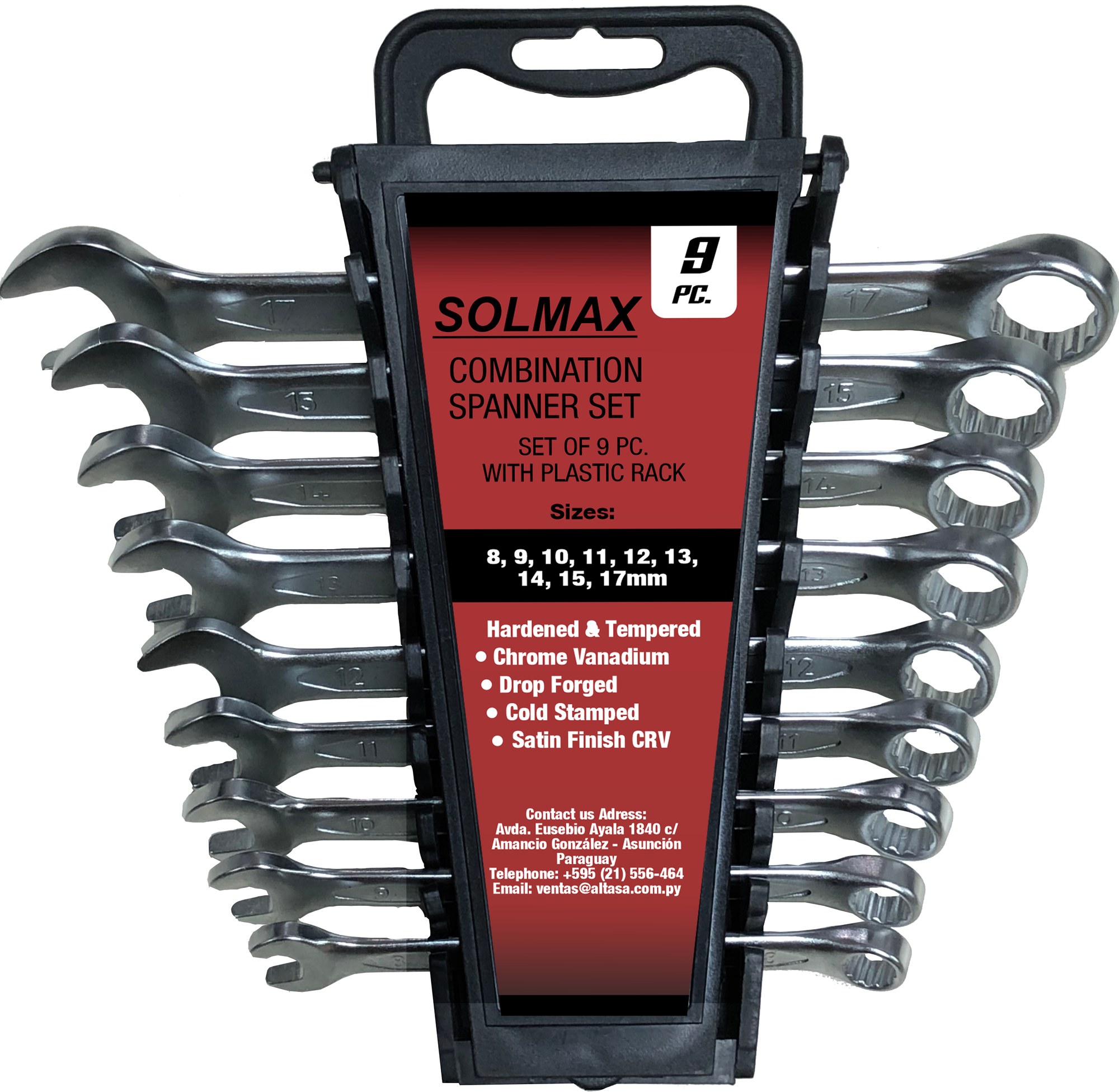 Llave Combin. Jgo 9 PZS 8-17 MM CRV Plast. Solmax