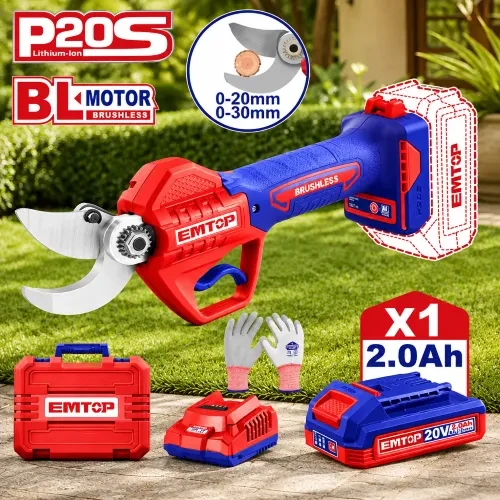 Tijera de podar (0-30mm) BL 20V + Acc. 1x Bat 20V 2Ah. (M) Emtop