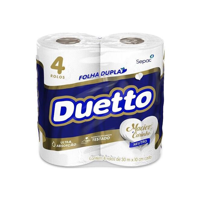 Papel Higienico Duetto Neutro Hoja Doble 4 Rollos 30m