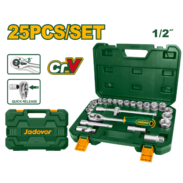 Juego Llave tubo CrV 1/2" 25pzs (8-32mm) Jadever Maletin