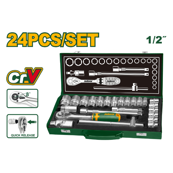 Juego Llave tubo CrV 1/2" 24pzs (10-32mm) Jadever Maletin