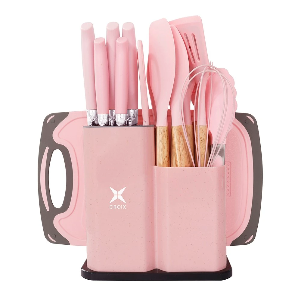 Set de Utensilios 19 Pcs Croix Silicona+Madera Rosa CMU-022