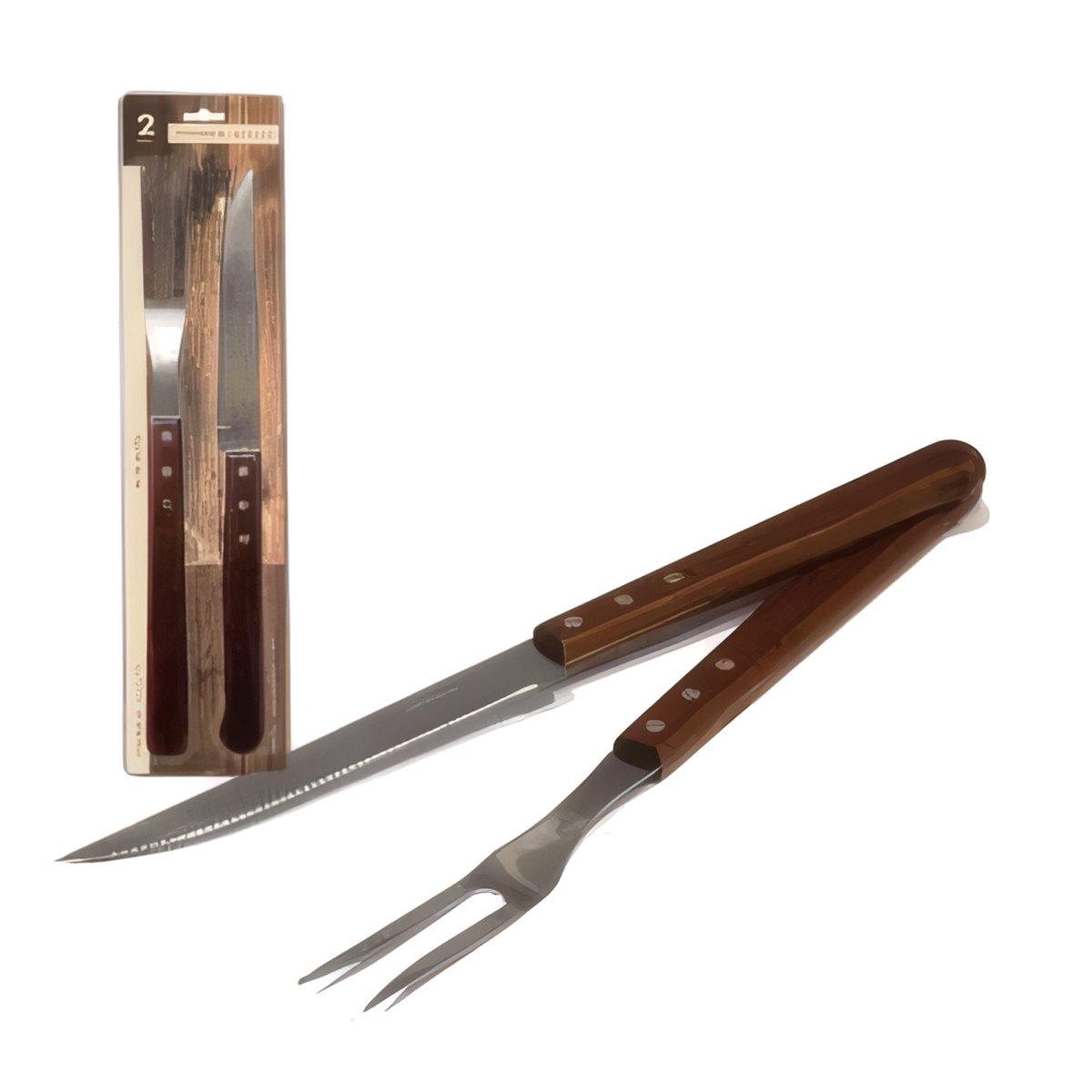 Set X2 Pzas Asador Tenedor/Cuchillo Mang.Madera. 38CM