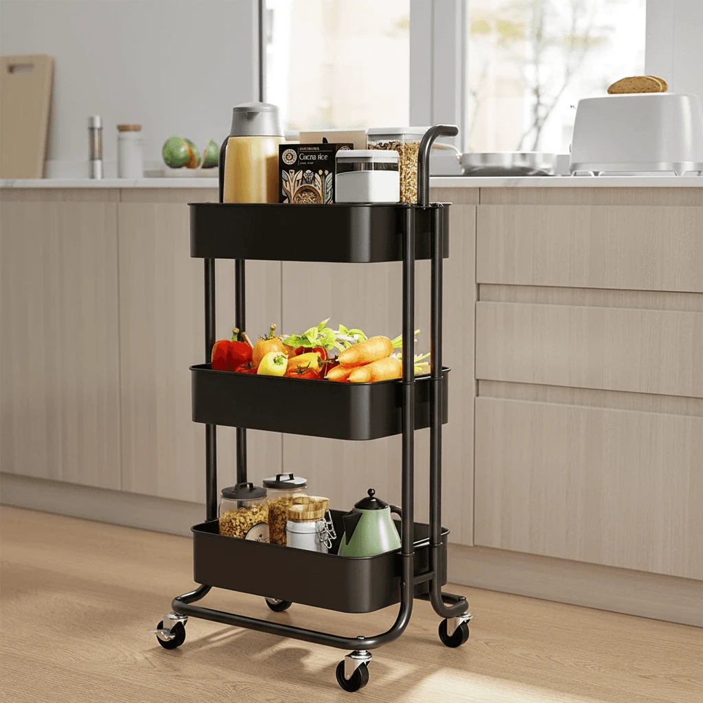Carrito Organizador Decoteam de Metal 3 Estantes DMO-019 Negro