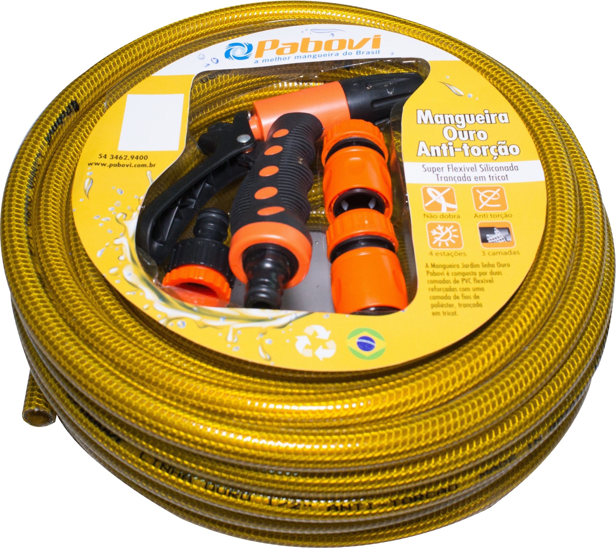 Manguera Jardin Oro Silic Antitor 1/2" Trenz 10M C/ Acoples Pabovi